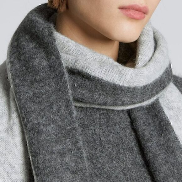 NWT Everlane Alpaca Wool Blend Knit Patterned Scarf Wrap Grey Striped - Picture 2 of 6